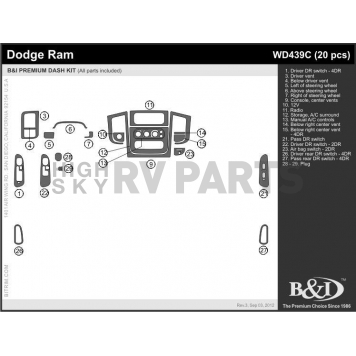 B & I Fender Dash Panel Trim WD439CSDB