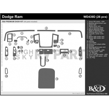 B & I Fender Dash Panel Trim WD439DSTC