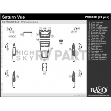 B & I Fender Dash Panel Trim WD843CDVE-1