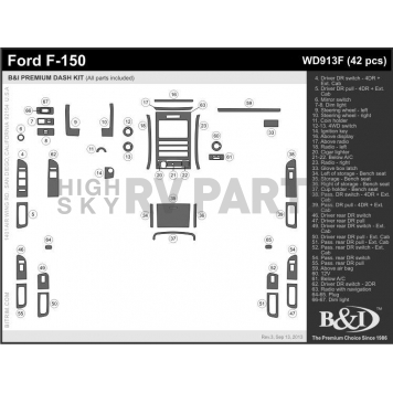 B & I Fender Dash Panel Trim WD913FSDB-1