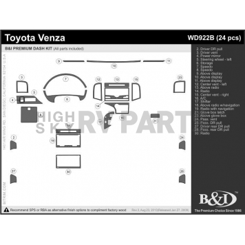 B & I Fender Dash Panel Trim WD922BDET-1
