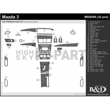 B & I Fender Dash Panel Trim WD929ADCF