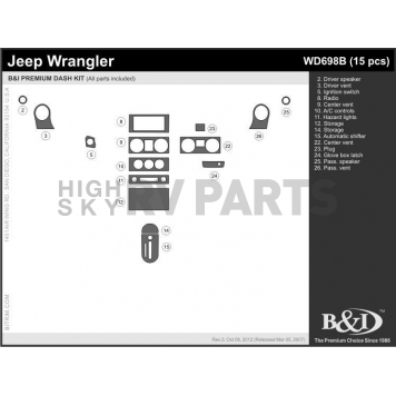 B & I Fender Dash Panel Trim WD698BDLE