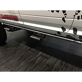 N-Fab Rocker Panel Guard - Black Round Tube Textured Powder Coated Steel Single - D104RKRMCS