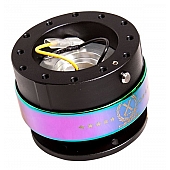 NRG Innovations Steering Wheel Quick Release - 6 Hole Hub Adapter Aircraft Grade Aluminum Black Body With Neochrome Ring - SRK200BKMC