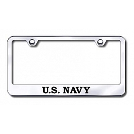Automotive Gold License Plate Frame - Silver Stainless Steel - LFNAVYEC