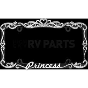 Cruiser License Plate Frame - Princess Lettering With Faceted Crystal Lined Tiara Die Cast Zinc - 22635