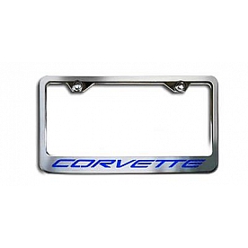 American Car Craft License Plate Frame - Corvette Lettering Stainless Steel - 032050BLU