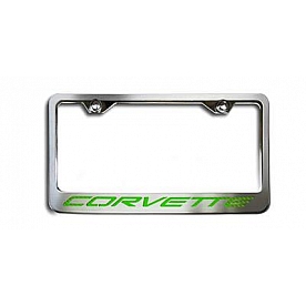 American Car Craft License Plate Frame - Corvette Lettering Stainless Steel - 032050GRN