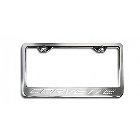 American Car Craft License Plate Frame - Corvette Lettering Stainless Steel - 032050WHT