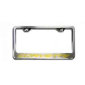 American Car Craft License Plate Frame - Corvette Lettering Stainless Steel - 032050YLW