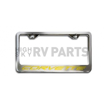 American Car Craft License Plate Frame - Corvette Lettering Stainless Steel - 032050YLW