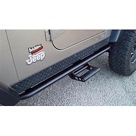 N-Fab Rocker Panel Guard - Black Round Tube Textured Powder Coated Steel Single - J972RKRS2