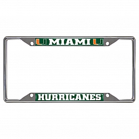 Fan Mat License Plate Frame - University Of Miami Logo Metal - 14913