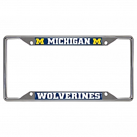 Fan Mat License Plate Frame - University Of Michigan Logo Metal - 14823