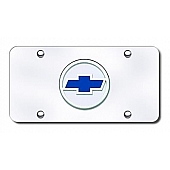 Automotive Gold License Plate - Chevy Logo With Blue Fill Stainless Steel - CHVLCB