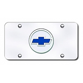 Automotive Gold License Plate - Chevy Logo With Blue Fill Stainless Steel - CHVLCC