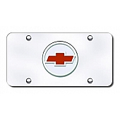 Automotive Gold License Plate - Chevy Logo With Red Fill Stainless Steel - CHVLRGC