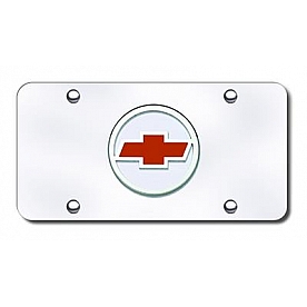 Automotive Gold License Plate - Chevy Logo With Red Fill Stainless Steel - CHVLRGC