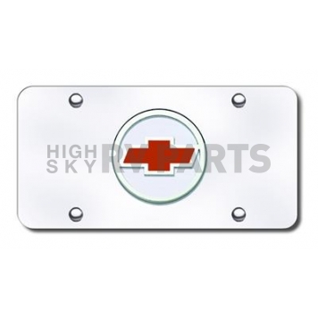 Automotive Gold License Plate - Chevy Logo With Red Fill Stainless Steel - CHVLRGC