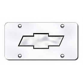 Automotive Gold License Plate - Chevy New Logo With Black Fill Stainless Steel - CHV2BCC