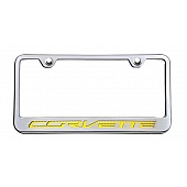 American Car Craft License Plate Frame - Corvette Lettering Stainless Steel - 052033YLW