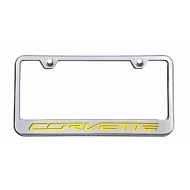 American Car Craft License Plate Frame - Corvette Lettering Stainless Steel - 052033YLW