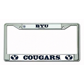 POWERDECAL License Plate Frame - BYU Cougars Name And Oval Y Logo Zinc - FC510202