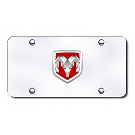 Automotive Gold License Plate - Red/Ram OEM Logo Stainless Steel - RAMOEMRCC