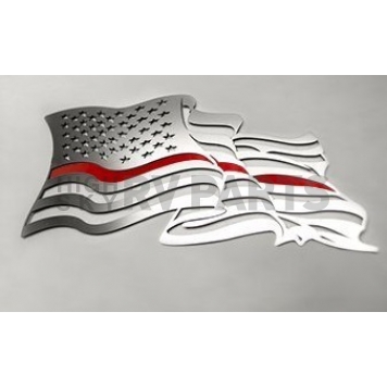 American Car Craft Emblem - Flowing American Flag Thin Red Line Stainless Steel - 142048