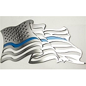 American Car Craft Emblem - Flowing American Flag Thin Blue Line Stainless Steel - 142051