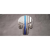 American Car Craft Emblem - American Pride Patriot Skull Thin Blue Line Stainless Steel - 142069