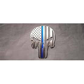American Car Craft Emblem - American Pride Patriot Skull Thin Blue Line Stainless Steel - 142069