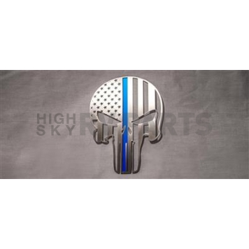 American Car Craft Emblem - American Pride Patriot Skull Thin Blue Line Stainless Steel - 142069