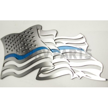 American Car Craft Emblem - Flowing American Flag Thin Blue Line Stainless Steel - 142055