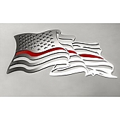 American Car Craft Emblem - Flowing American Flag Thin Red Line Stainless Steel - 142044