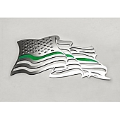 American Car Craft Emblem - Flowing American Flag Thin Green Line Stainless Steel - 142049