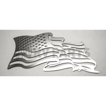 American Car Craft Emblem - Flowing American Flag Silver Stainless Steel - 142054