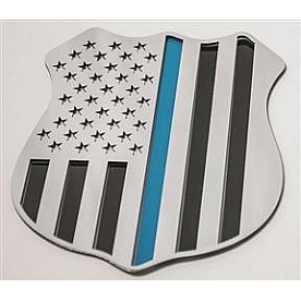American Car Craft Emblem - Police Shield Silver/ Black/ Blue Stainless Steel - 142078