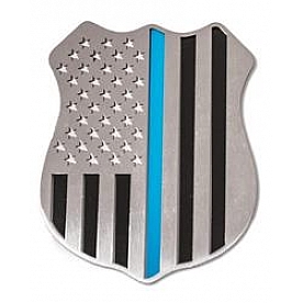 American Car Craft Emblem - Police Shield Silver/ Black/ Blue Stainless Steel - 142079
