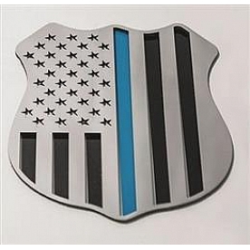 American Car Craft Emblem - Police Shield Silver/ Black/ Blue Stainless Steel - 142080