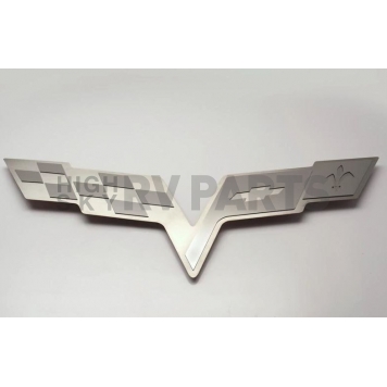 American Car Craft Emblem - Hood Badge C6 Crossed Flags Badge Silver Stainless Steel - 043113