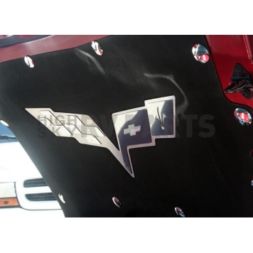 American Car Craft Emblem - Hood Badge C6 Crossed Flags Badge Silver Stainless Steel - 043113-4