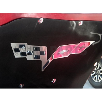American Car Craft Emblem - Hood Badge C6 Crossed Flags Badge Silver Stainless Steel - 043113-5