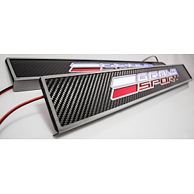 American Car Craft Door Sill Protector - Stainless Steel Black, Red And White Satin 2 Piece - 051025