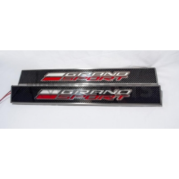 American Car Craft Door Sill Protector - Stainless Steel Black, Red And White Satin 2 Piece - 051025-1