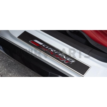 American Car Craft Door Sill Protector - Stainless Steel Black, Red And White Satin 2 Piece - 051025-2
