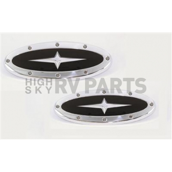 All Sales Emblem - Ford Oval Race Style With Cross Insert Silver Aluminum - 59507