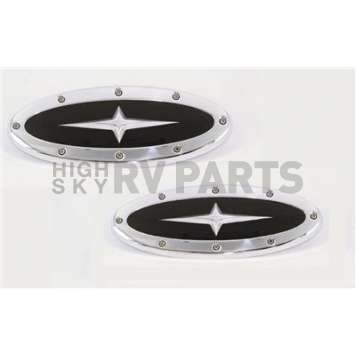 All Sales Emblem - Ford Oval Race Style With Cross Insert Silver Aluminum - 59707