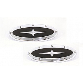 All Sales Emblem - Ford Oval Race Style With Cross Insert Silver Aluminum - 59907